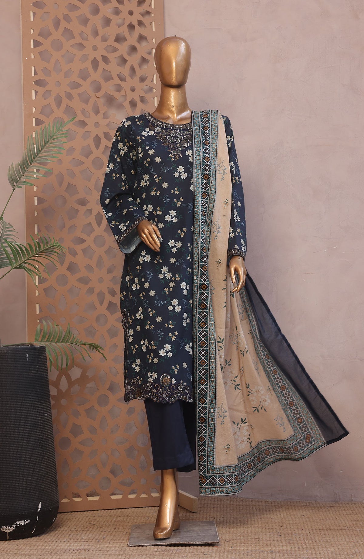 Bin Saeed Embroidered Lawn Stitched 3 Piece Suit - D-05 - BS25REL - Blue - Summer Collection