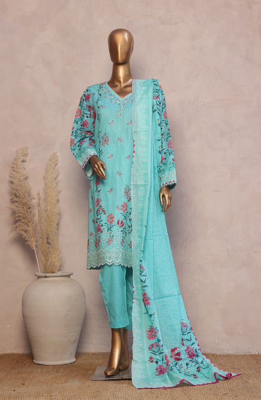 Bin Saeed Embroidered Lawn Stitched 3 Piece Suit - D-01 - BS25REL - Blue - Summer Collection