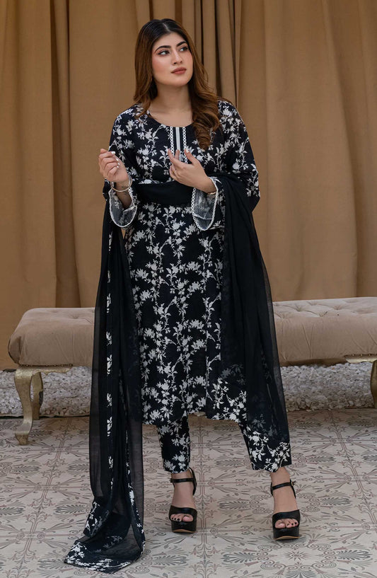 Rangeen Printed Khaddar Stitched 2 Piece - Black Fusion - R25DW - Black - Winter Collection