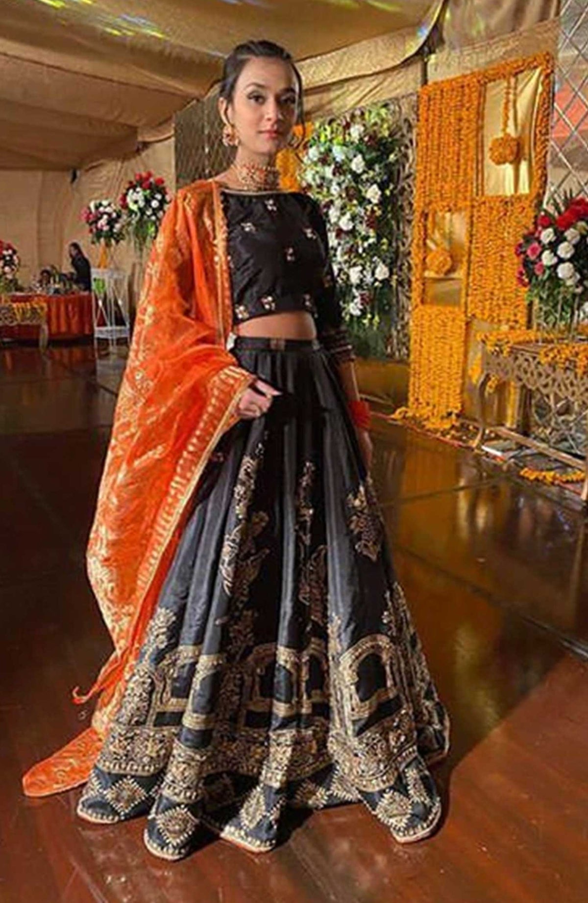 Hues Atelier Embroidered Raw Silk Stitched 3 Piece - Black Lehnga Choli - HA25LF - Festive Collection