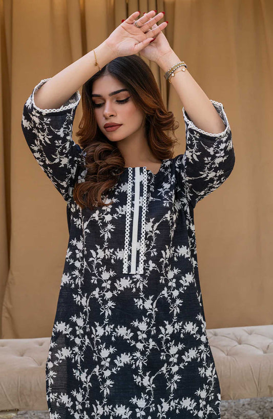 Rangeen Printed Khaddar Stitched 2 Piece - Black Orchid - R25DW - Black - Winter Collection