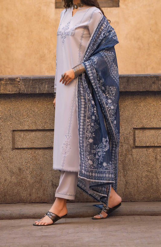 Bazaar by Casual Lite Embroidered Cotton Lawn Stitched 3 Piece Suit - Blue And Grey - CL25BS - Summer Collection