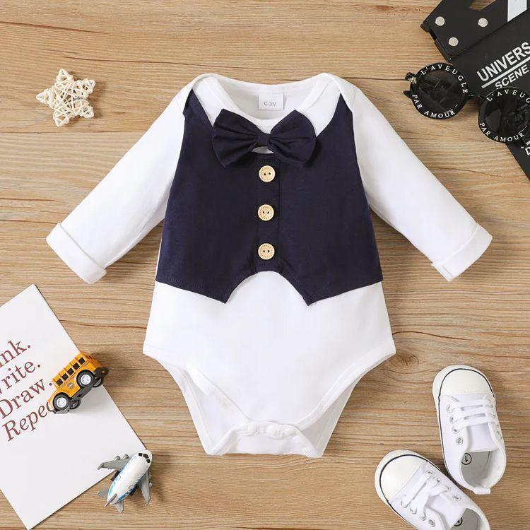 Gentleman Outfits Baby Onesie Full Sleeve Romper With Bow Tie