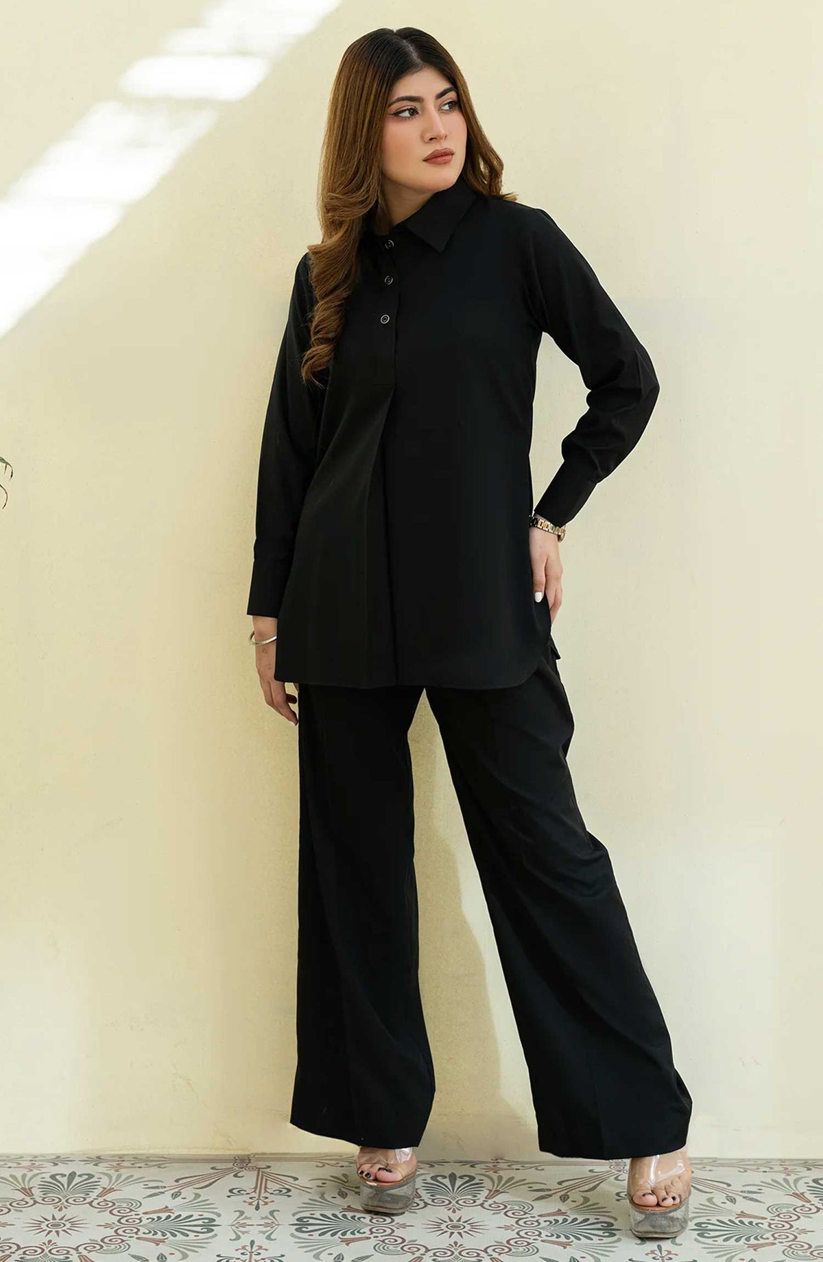Rangeen Co-ords Wash n Wear Stitched 2 Piece - Bold Lady - Black - Casual Collection
