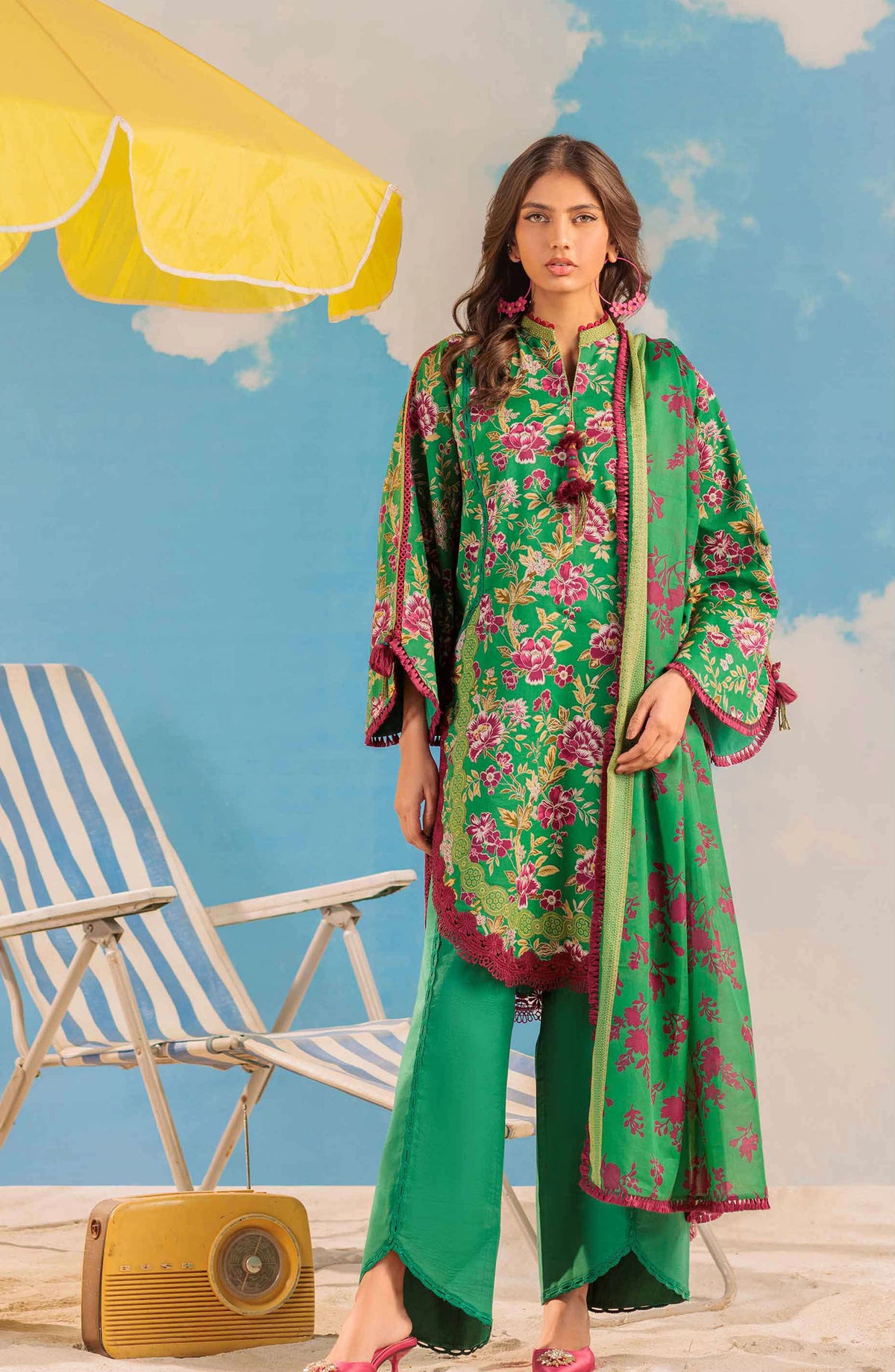 Bonanza Satrangi Embroidered Lawn Unstitched 3 Piece Suit - WSS25P3016 - BOS25THD1 - Green - Summer Collection