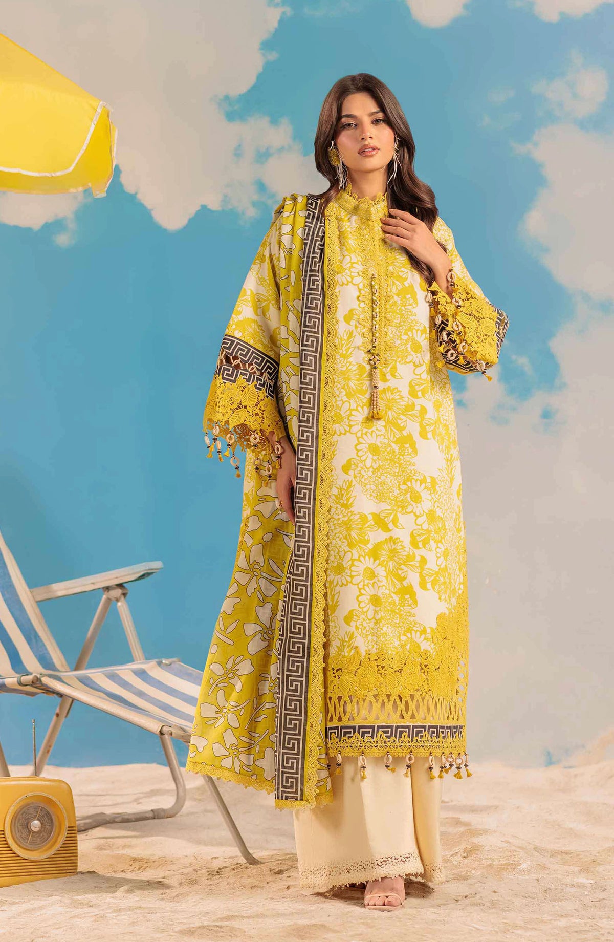 Bonanza Satrangi Embroidered Lawn Unstitched 3 Piece Suit - WSS25P3017 - BOS25THD1 - Yellow - Summer Collection