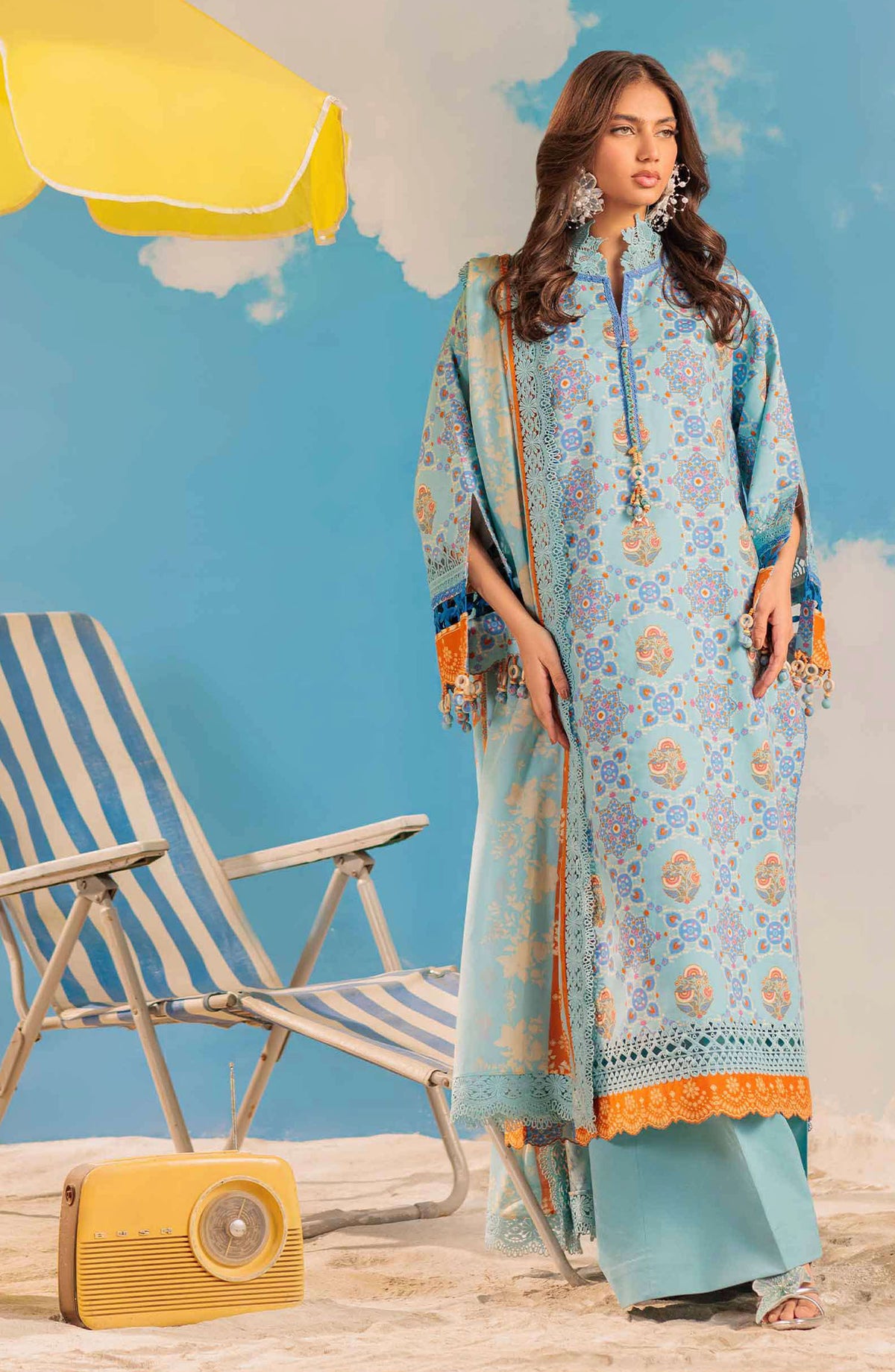 Bonanza Satrangi Embroidered Lawn Unstitched 3 Piece Suit - WSS25P3002 - BOS25THD1 - Blue - Summer Collection