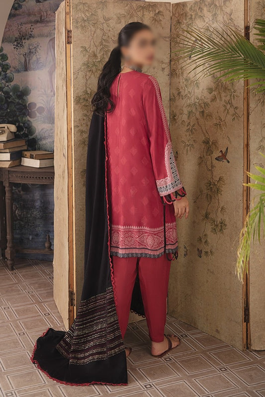 Manzil - Khaddar and Linen Unstitched Collection D- CARDINAL MALLOW