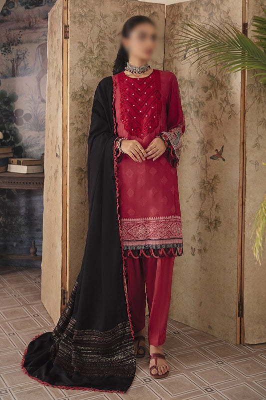 Manzil - Khaddar and Linen Unstitched Collection D- CARDINAL MALLOW