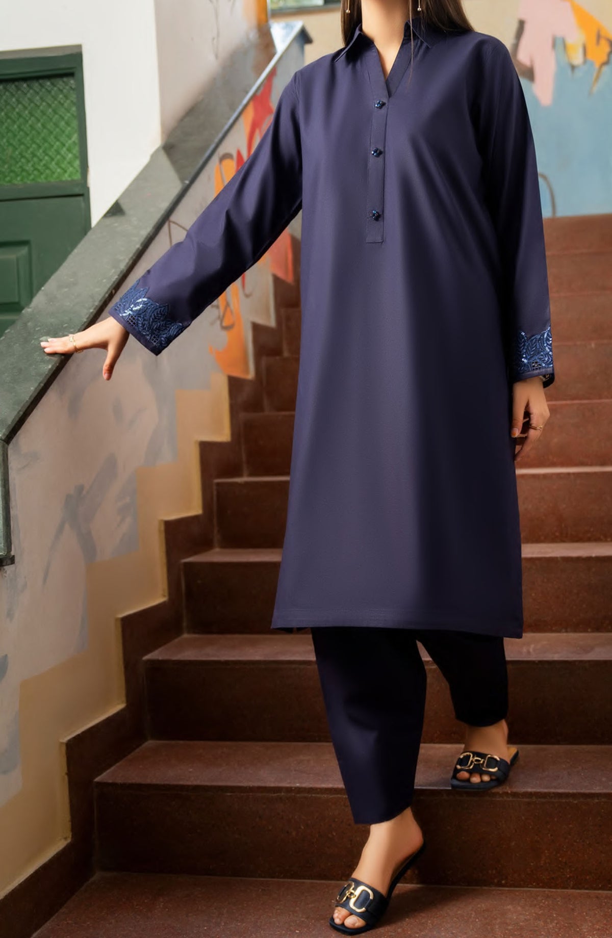 Casual Lite Casual Cotton Lawn Stitched 2 Piece Suit - Outfit-03 Blue Between Classes - CL25CLD - Summer Collection