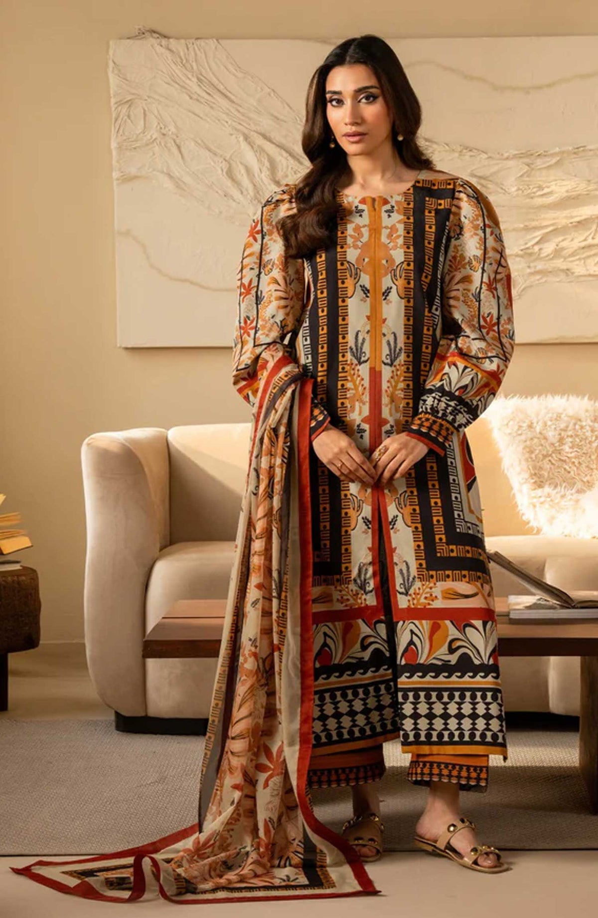 Nazm by Maryam N Maria Printed Silk Unstitched 3 Piece - CELESTA - MS50462 - MNM25N - Black - Festive Collection