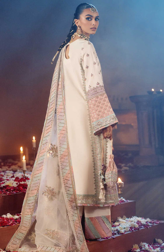 AJR Embroidered Raw silk Unstitched 3 Piece - Chandni - AJR25S - White - Wedding Collection