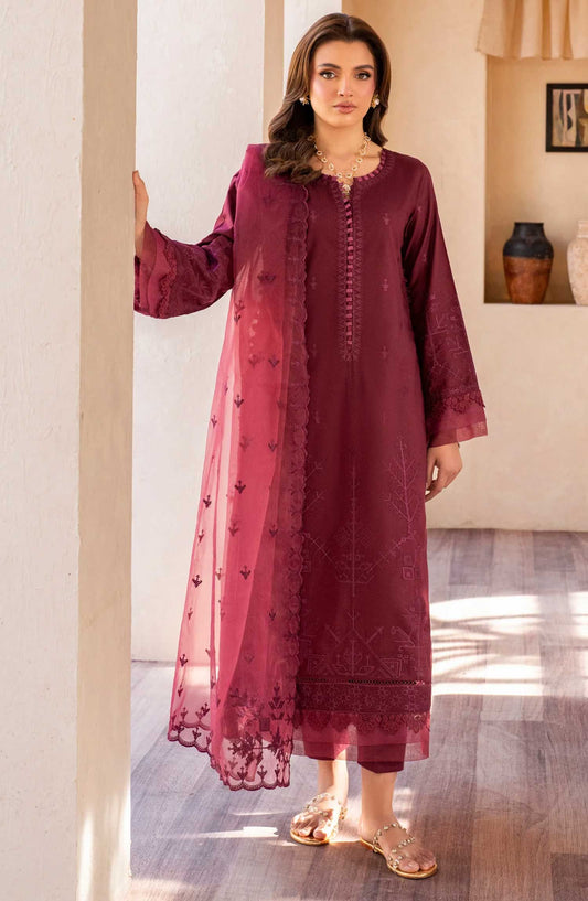 Zarif Embroidered Jacquard Stitched 3 Piece Suit - Charlotte - ZF25EL - Hot Pink - Summer Collection
