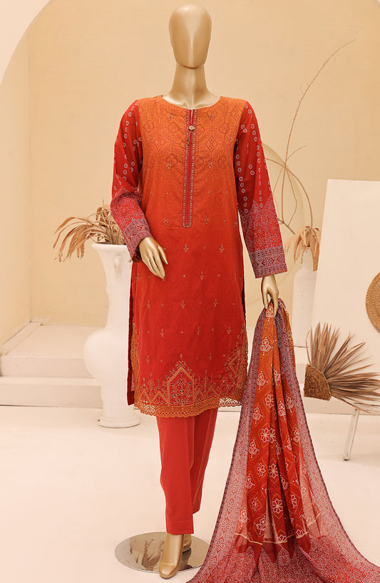 Chunri by HZ Textile Embroidered Lawn Unstitched 3 Piece Suit - CEC-920 - HZ25CHNEL - Orange - Summer Collection