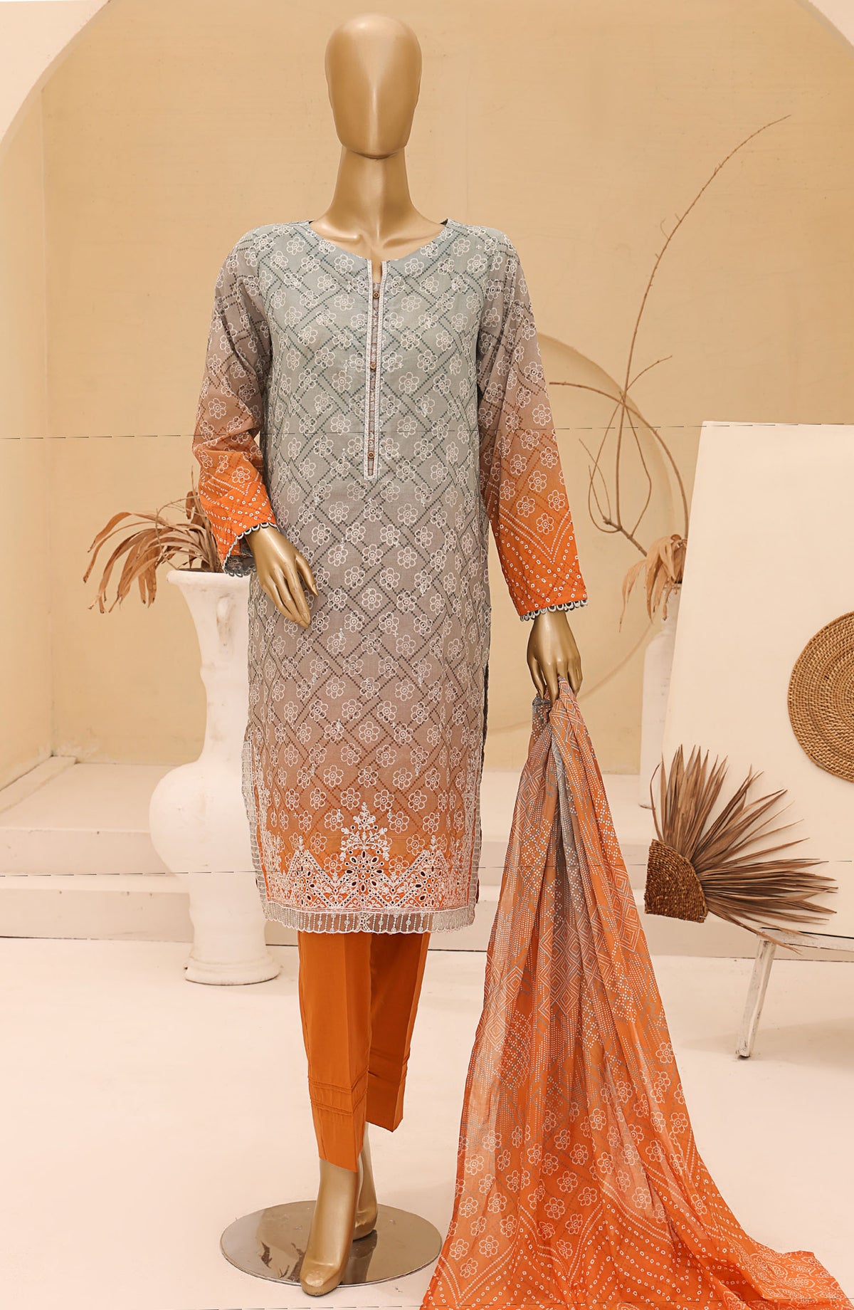 Chunri by HZ Textile Embroidered Lawn Unstitched 3 Piece Suit - CEC-926 - HZ25CHNEL - Grey - Summer Collection