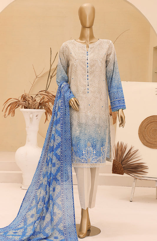Chunri by HZ Textile Embroidered Lawn Unstitched 3 Piece Suit - CEC-925 - HZ25CHNEL - Grey - Summer Collection