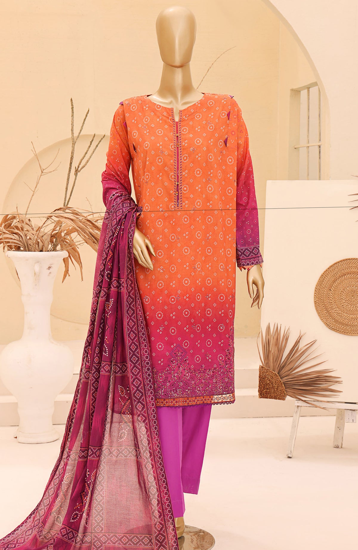 Chunri by HZ Textile Embroidered Lawn Unstitched 3 Piece Suit - CEC-927 - HZ25CHNEL - Orange - Summer Collection
