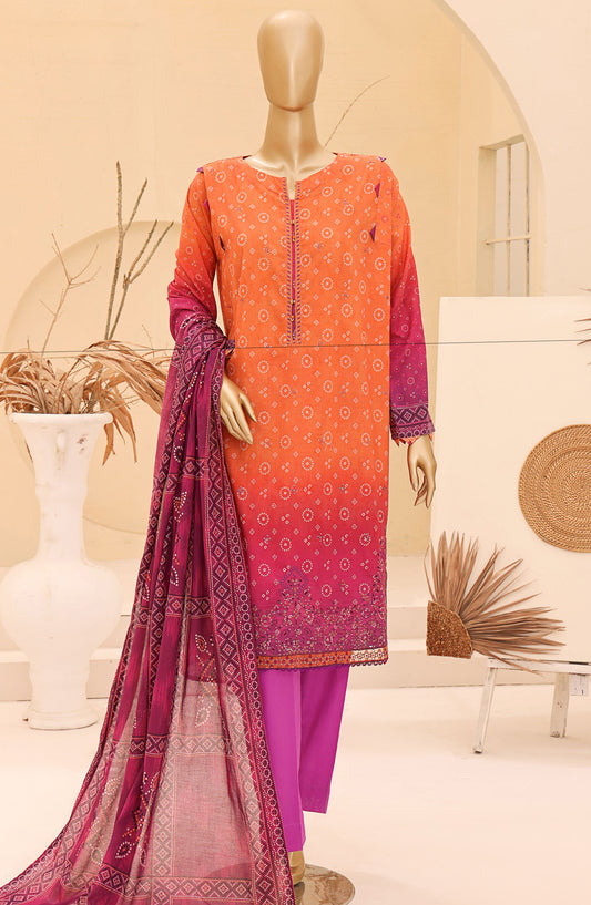 Chunri by HZ Textile Embroidered Lawn Unstitched 3 Piece Suit - CEC-927 - HZ25CHNEL - Orange - Summer Collection