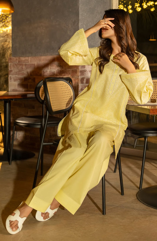 Casual Lite Embroidered Cotton Lawn Stitched 2 Piece Suit - Outfit-07 - CL25T70 - Yellow - Summer Collection