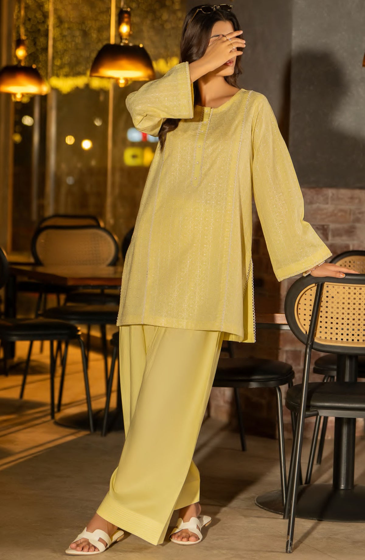 Casual Lite Embroidered Cotton Lawn Stitched 2 Piece Suit - Outfit-07 - CL25T70 - Yellow - Summer Collection