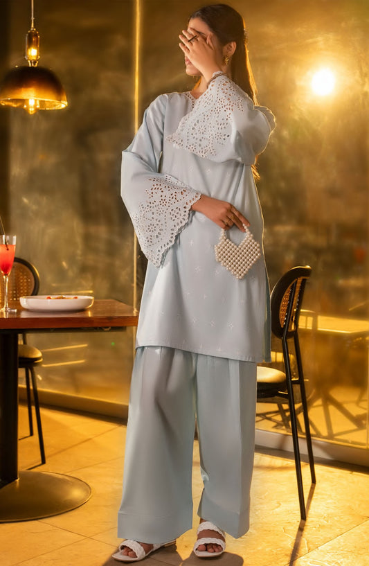 Casual Lite Embroidered Cotton Lawn Stitched 2 Piece Suit - Outfit-05 - CL25T70 - Blue - Summer Collection