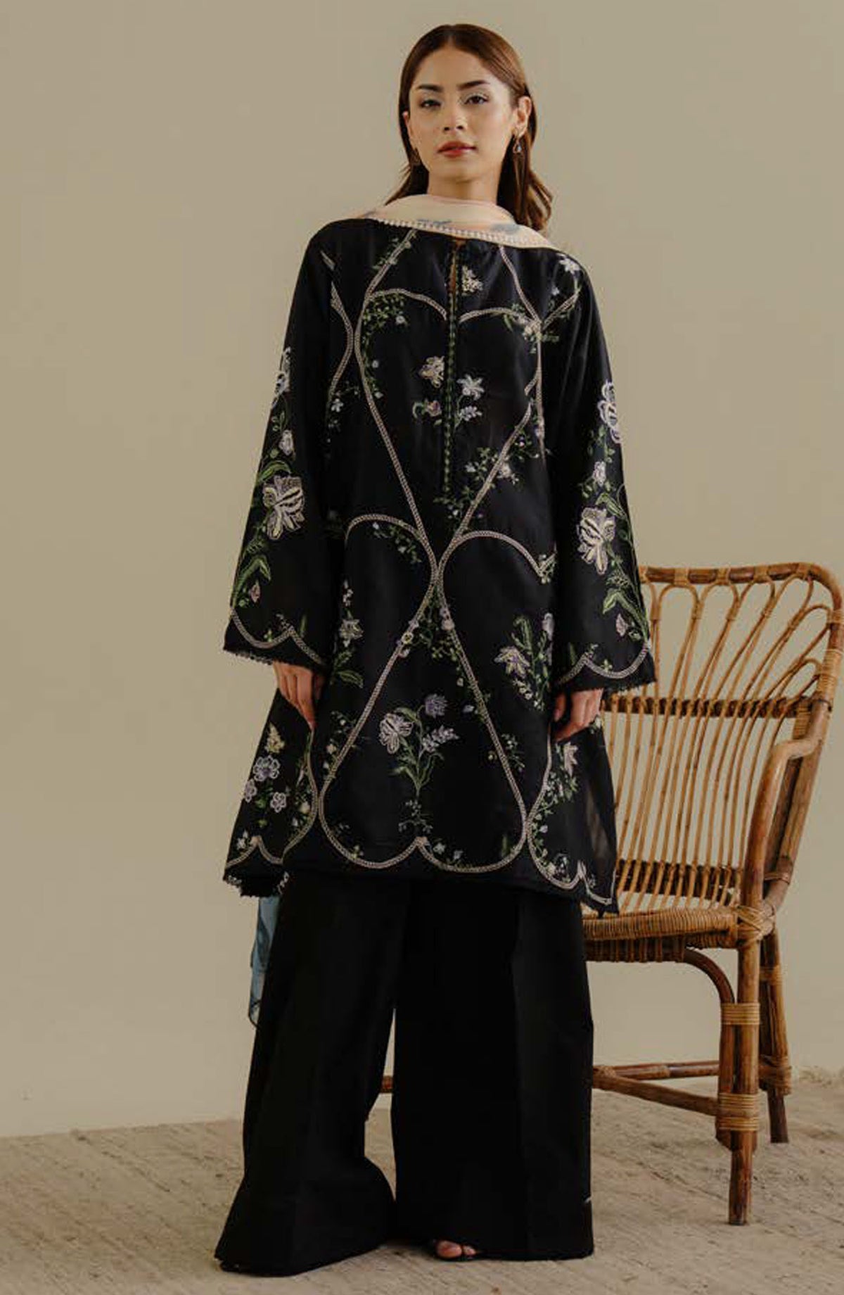 Coco by Zara Shahjahan Embroidered Lawn Unstitched 3 Piece Suit - D-08-A Tara - ZS25CLD2 - Black - Summer Collection