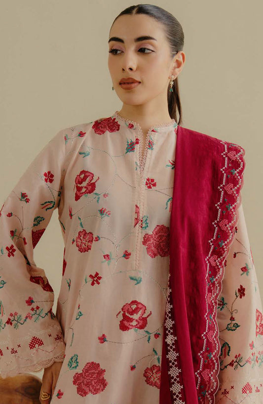 Coco by Zara Shahjahan Embroidered Lawn Unstitched 3 Piece Suit - D-06-A Luleh - ZS25CLD2 - Pink - Summer Collection
