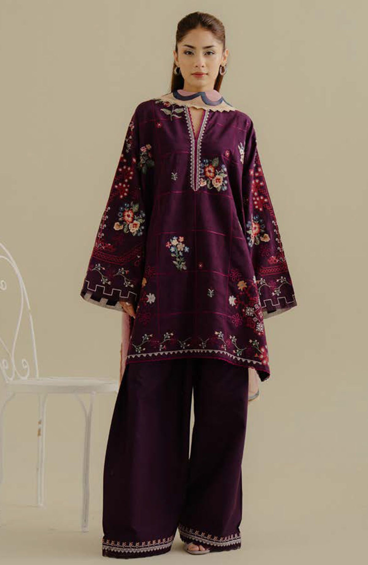 Coco by Zara Shahjahan Embroidered Jacquard Unstitched 3 Piece Suit - D-05-B Tara - ZS25CLD2 - Purple - Summer Collection