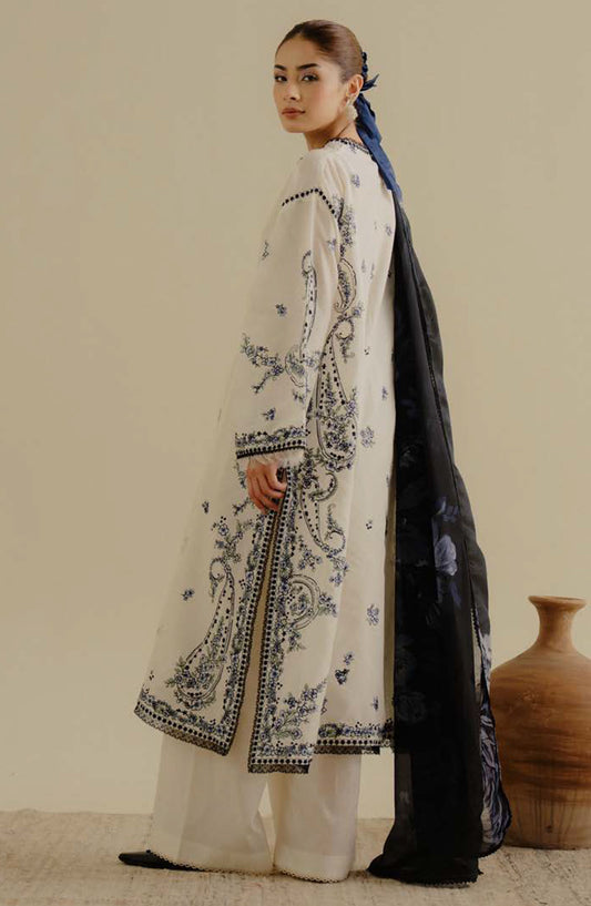 Coco by Zara Shahjahan Embroidered Lawn Unstitched 3 Piece Suit - D-04-A Iris - ZS25CLD2 - White - Summer Collection