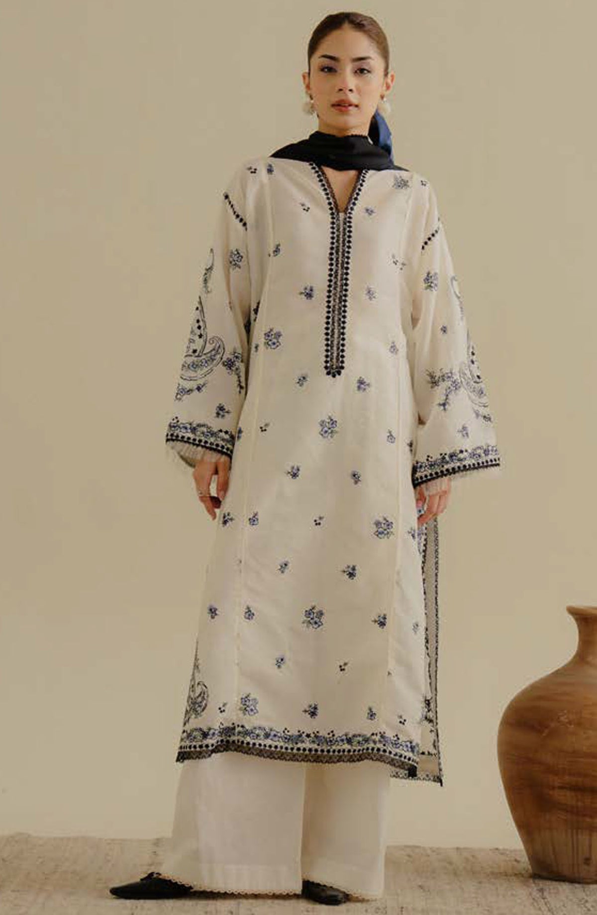 Coco by Zara Shahjahan Embroidered Lawn Unstitched 3 Piece Suit - D-04-A Iris - ZS25CLD2 - White - Summer Collection
