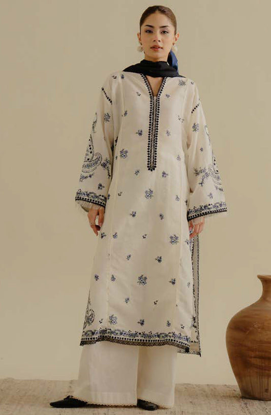 Coco by Zara Shahjahan Embroidered Lawn Unstitched 3 Piece Suit - D-04-A Iris - ZS25CLD2 - White - Summer Collection