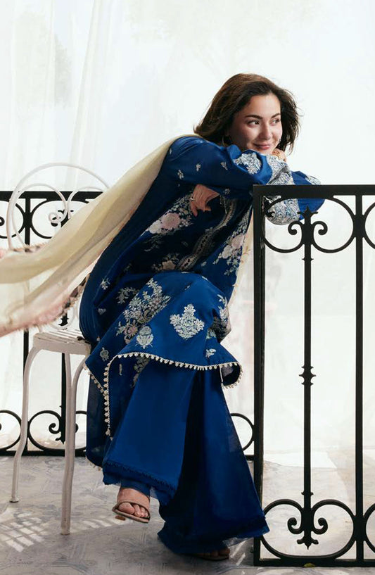Coco by Zara Shahjahan Embroidered Lawn Unstitched 3 Piece Suit - D-03-A Iris - ZS25CLD2 - Blue - Summer Collection