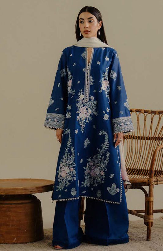 Coco by Zara Shahjahan Embroidered Lawn Unstitched 3 Piece Suit - D-03-A Iris - ZS25CLD2 - Blue - Summer Collection