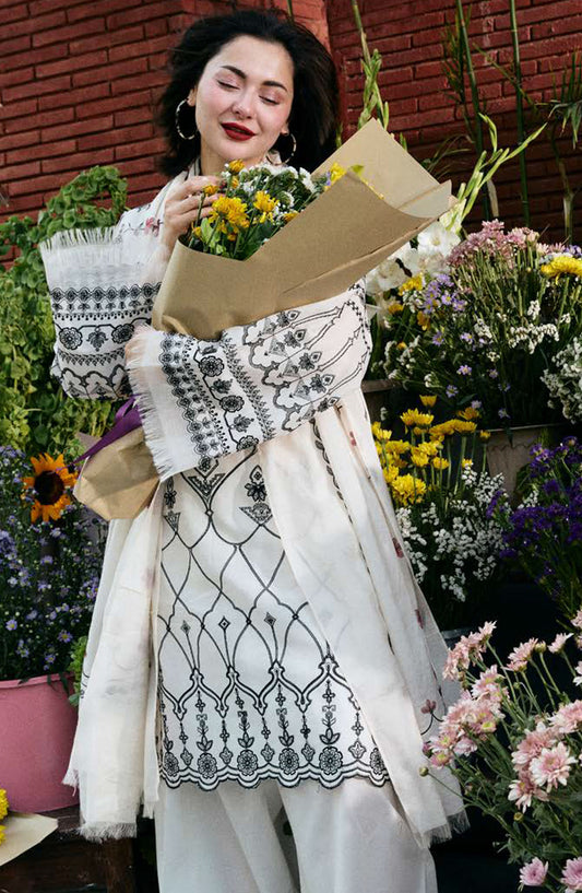 Coco by Zara Shahjahan Embroidered Lawn Unstitched 3 Piece Suit - D-02-B Zufra - ZS25CLD2 - White - Summer Collection