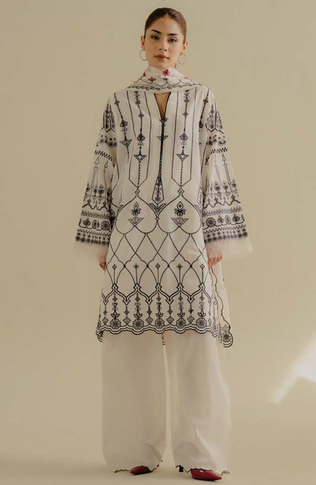Coco by Zara Shahjahan Embroidered Lawn Unstitched 3 Piece Suit - D-02-B Zufra - ZS25CLD2 - White - Summer Collection