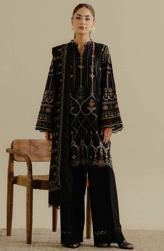 Coco by Zara Shahjahan Embroidered Lawn Unstitched 3 Piece Suit - D-02-A Elva - ZS25CLD2 - Black - Summer Collection