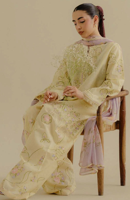 Coco by Zara Shahjahan Embroidered Jacquard Unstitched 3 Piece Suit - D-01-A Elva - ZS25CLD2 - Yellow - Summer Collection