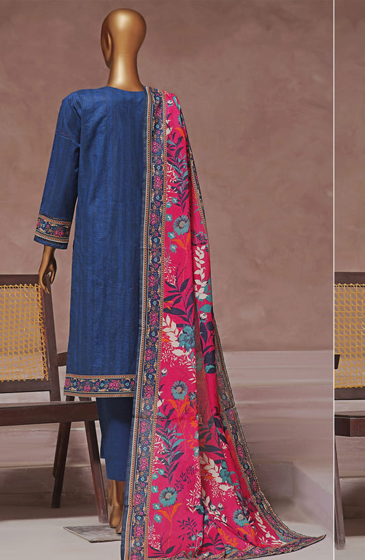Intermix by HZ Textile Embroidered Cambric Stitched 3 Piece - CPE-122 MIDNIGHT BLUE - HZ25I - Blue - Winter Collection