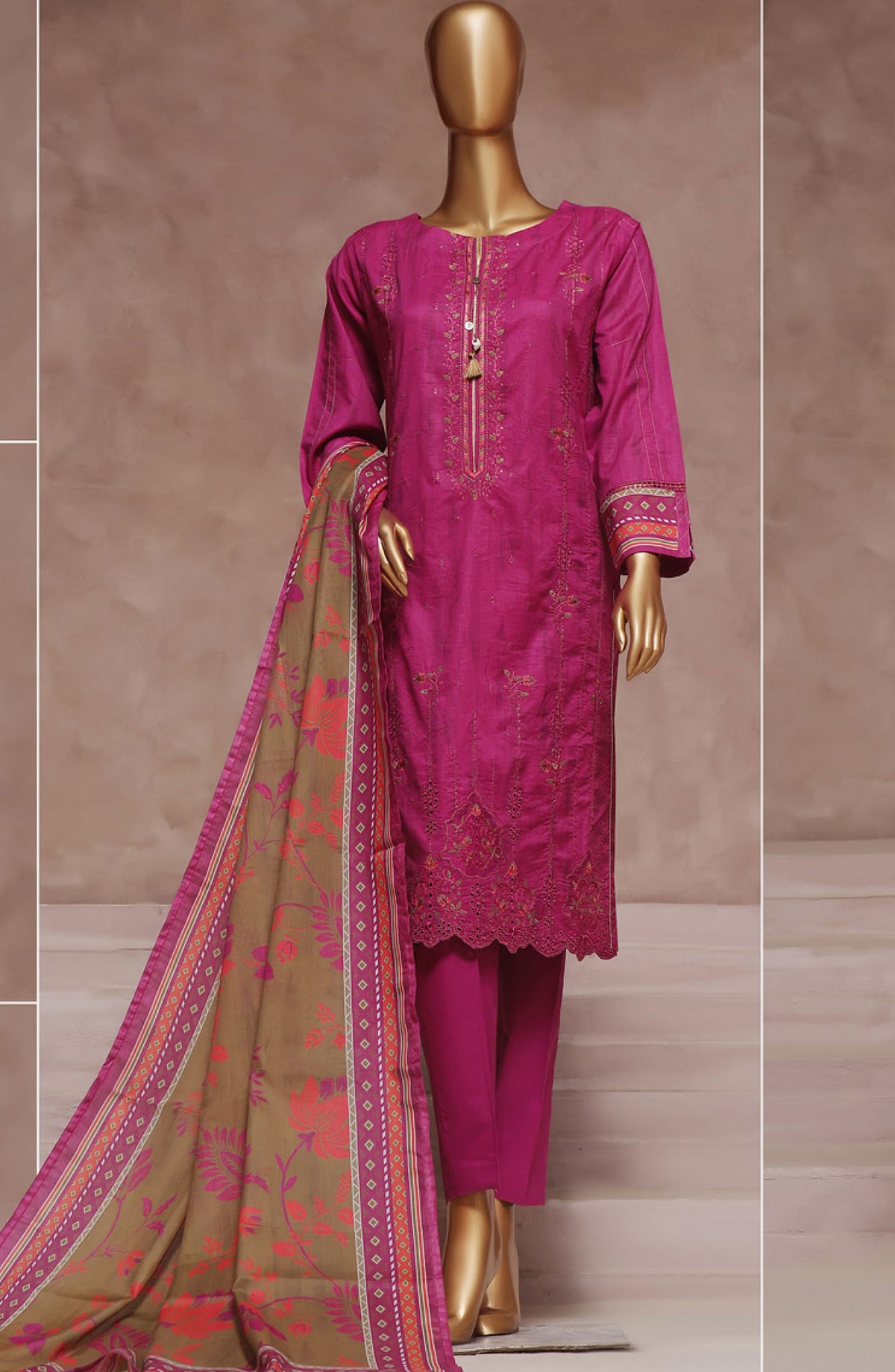 Intermix by HZ Textile Embroidered Cambric Stitched 3 Piece - CPE-125 MAGENTA - HZ25I - Purple - Winter Collection