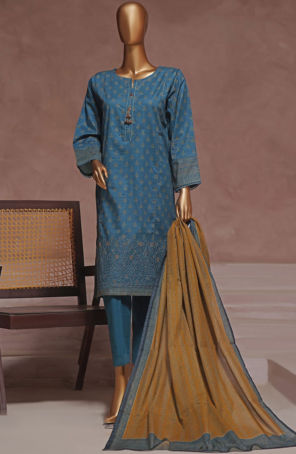 Intermix by HZ Textile Embroidered Cambric Stitched 3 Piece - CPE-127 ZINC - HZ25I - Blue - Winter Collection