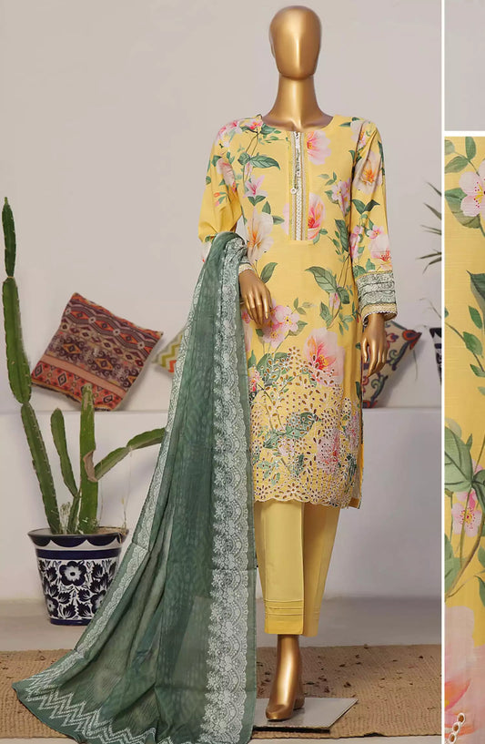 HZ Printkari RTW Printed Embroidered 3 PC Collection-CPK-801 YELLOW