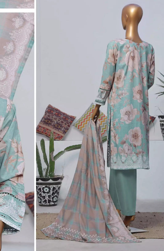 HZ Printkari RTW Printed Embroidered 3 PC Collection-CPK-803 AQUA BLUE