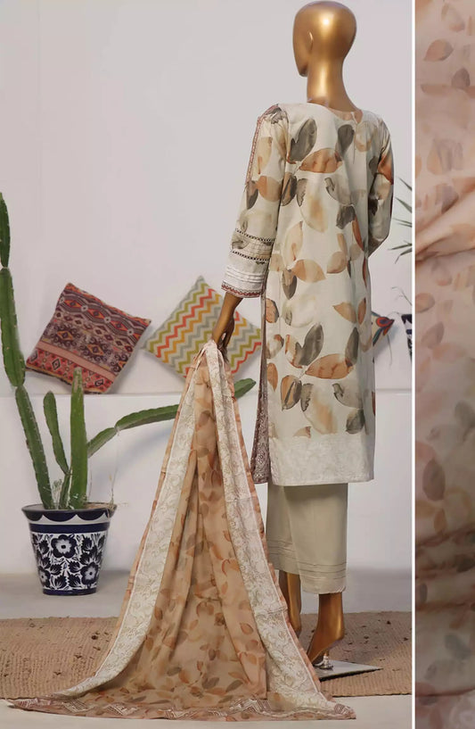 HZ Printkari RTW Printed Embroidered 3 PC Collection-CPK-807 BROWN