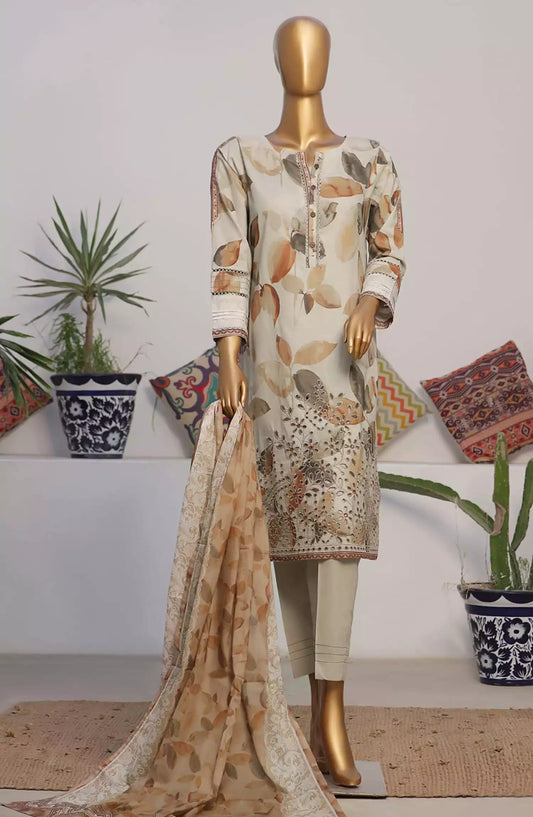 HZ Printkari RTW Printed Embroidered 3 PC Collection-CPK-807 BROWN