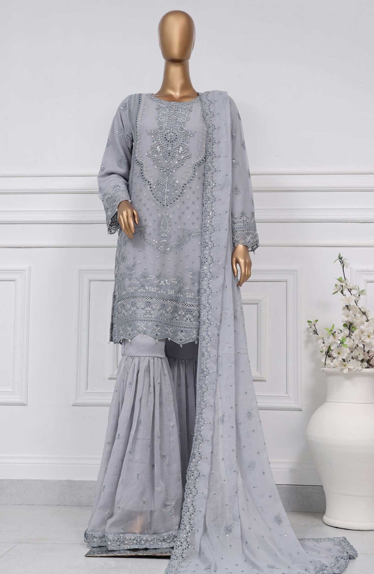 Afsanay by Sadabahar Embroidered Chiffon Stitched 3 Piece Suit - CR 26 - SD25AC - Blue Mist - Festive Collection