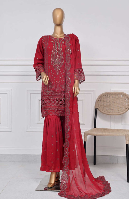 Afsanay by Sadabahar Embroidered Chiffon Stitched 3 Piece Suit - CR 28 - SD25AC - Red - Festive Collection