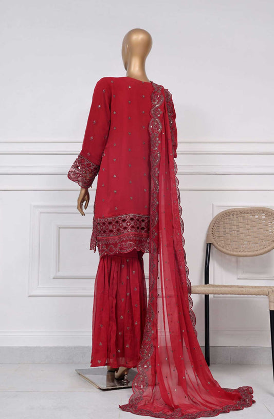 Afsanay by Sadabahar Embroidered Chiffon Stitched 3 Piece Suit - CR 28 - SD25AC - Red - Festive Collection