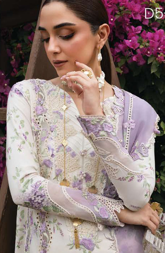 Crimson Embroidered Lawn Unstitched 3 Piece Suit - D-05-B Lavender Fall - CR25LL - White - Summer Collection