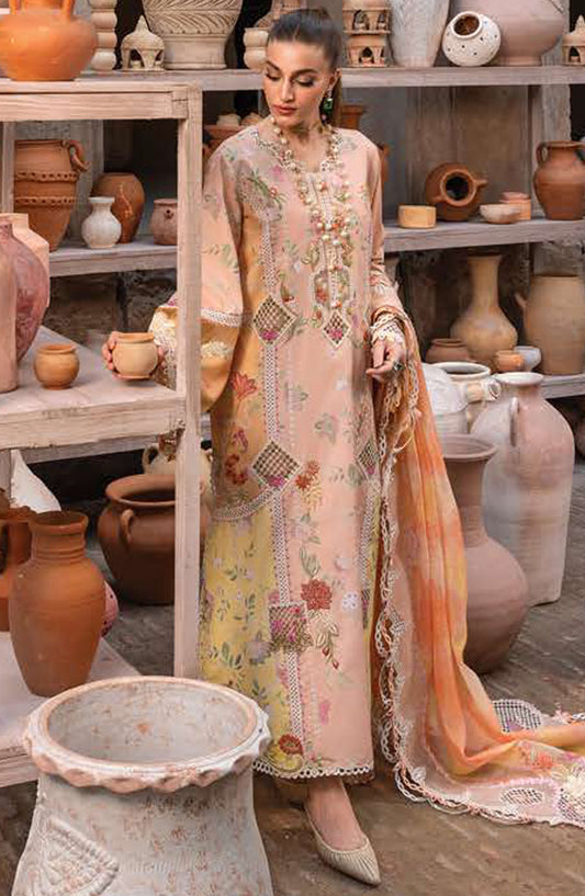 Crimson Embroidered Lawn Unstitched 3 Piece Suit - D-04-B Bonjour and Bloom - CR25LL - Peach - Summer Collection