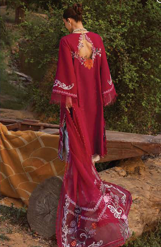 Crimson Embroidered Lawn Unstitched 3 Piece Suit - D-03-A Mirror Garden - CR25LL - Red - Summer Collection